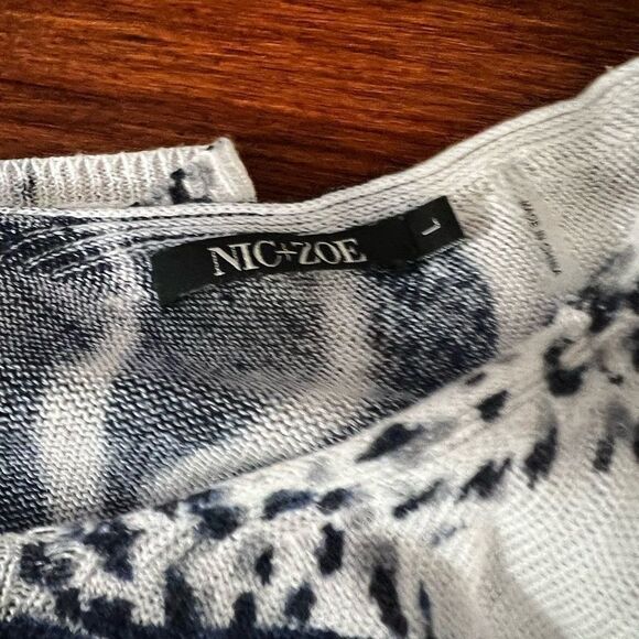 Nic + Zoe Linen Blend Sweater short sleeve white and blue flower large - Picture 10 of 12